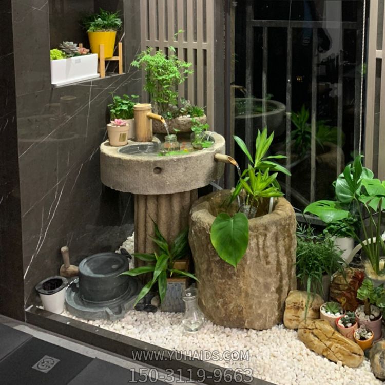 老舊石槽石頭魚(yú)缸花盆石缸水槽庭院陽(yáng)臺(tái)流水景觀組合牛馬豬槽石磨雕塑