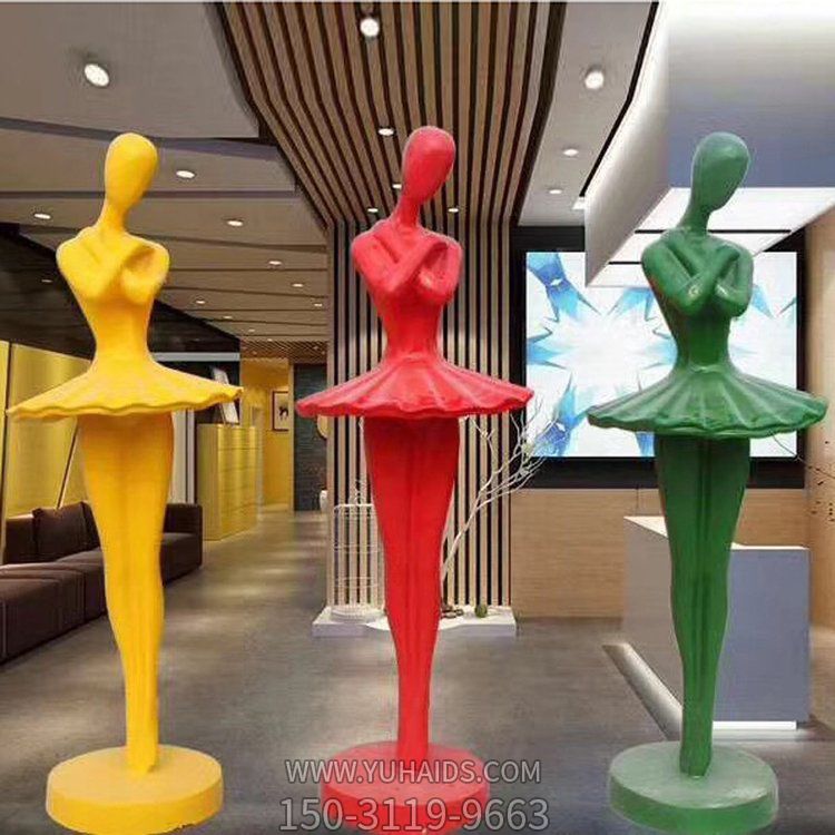 商場(chǎng)櫥窗創(chuàng)意玻璃鋼彩繪抽象跳舞的人物景觀雕塑