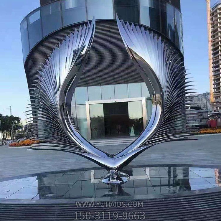 酒店會所不銹鋼鏡面創(chuàng)意園林景觀抽象翅膀擺件雕塑