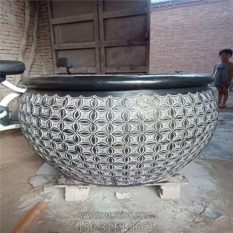 大理石雕刻銅錢花紋水缸別墅園林?jǐn)[放養(yǎng)魚(yú)缸雕塑