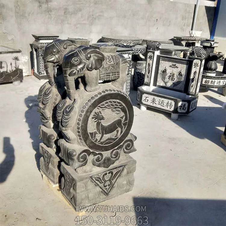 青石仿古做舊石門(mén)墩 墓地浮雕石抱鼓雕塑