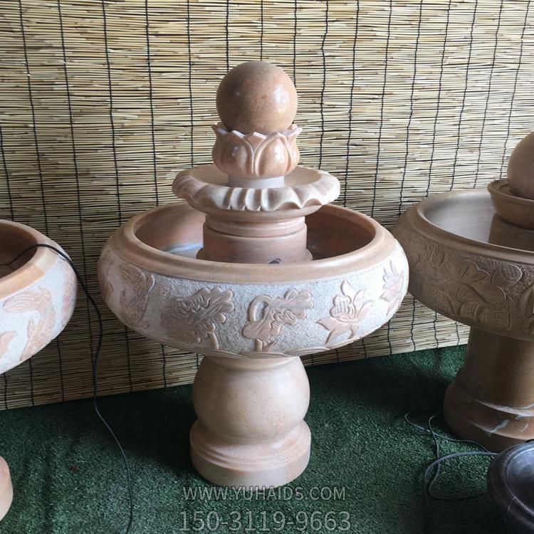 晚霞紅大理石風水球水缽，室內(nèi)家用小型招財擺件雕塑