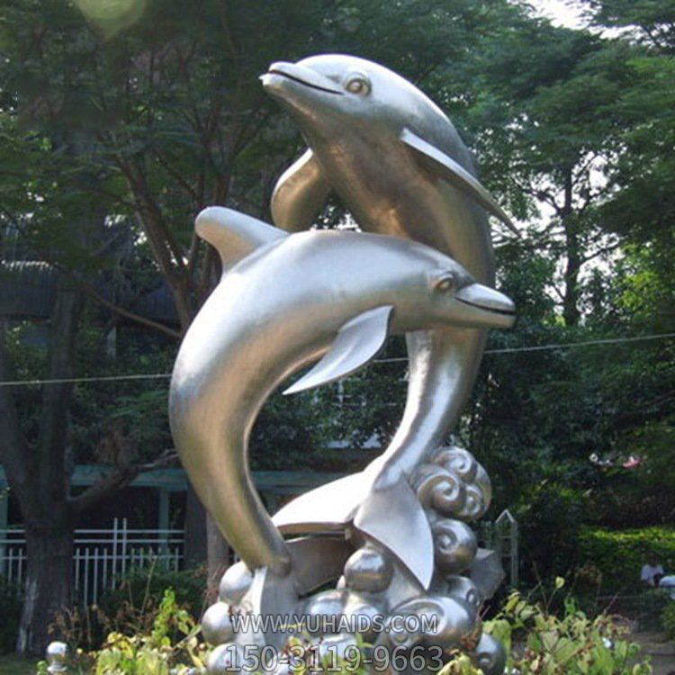  戶外園林廣場(chǎng)景觀不銹鋼大型海豚雕塑