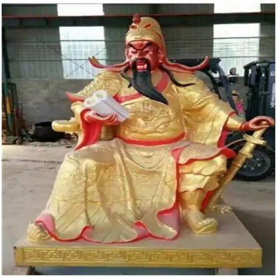 銅雕戶(hù)外園林 景觀看書(shū)的武財(cái)神雕塑