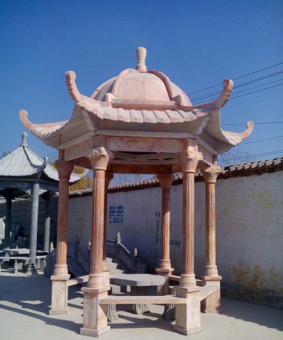 花園戶(hù)外擺放晚霞紅休息涼亭雕塑