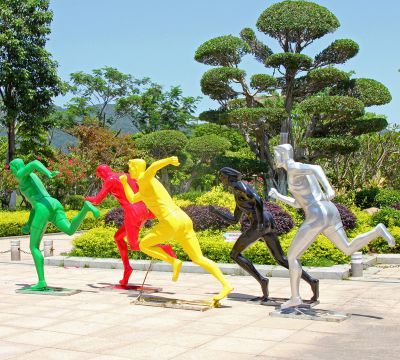 廣場(chǎng)戶(hù)外抽象跑步運(yùn)動(dòng)人物玻璃鋼雕塑