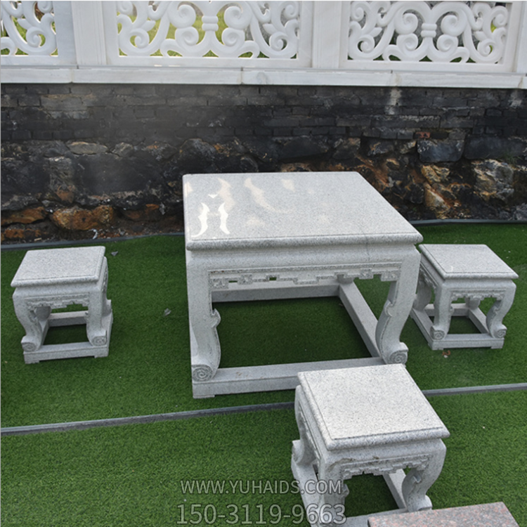 大理石石桌凳，石頭方桌，園林桌凳雕塑
