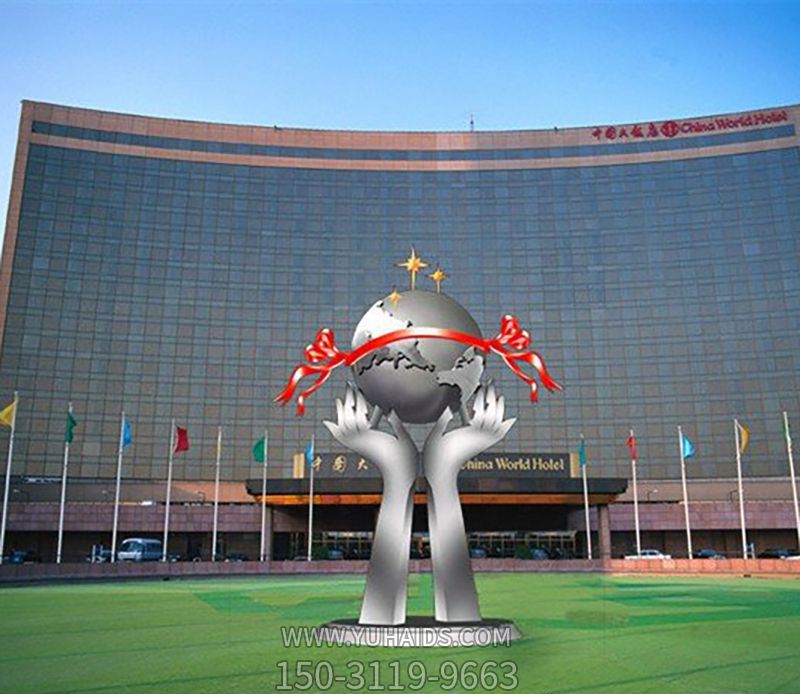 企業(yè)不銹鋼創(chuàng)意托舉地球儀雕塑 企業(yè)不銹鋼創(chuàng)意托舉地球儀雕塑