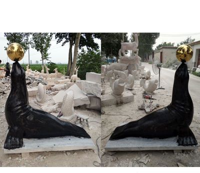 游樂場(chǎng)擺放的頂球的玻璃鋼噴漆海豹