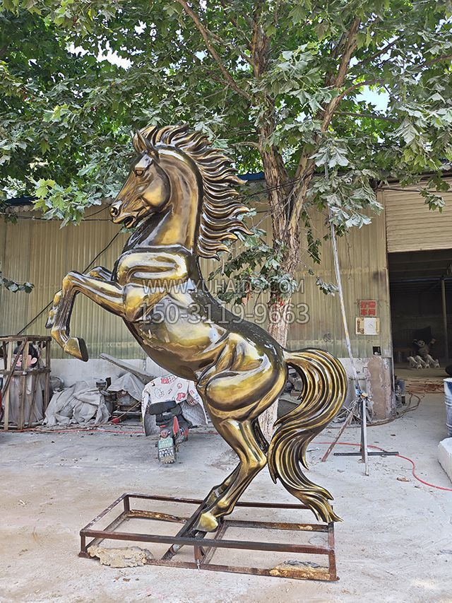 玻璃鋼仿銅馬立馬雕塑