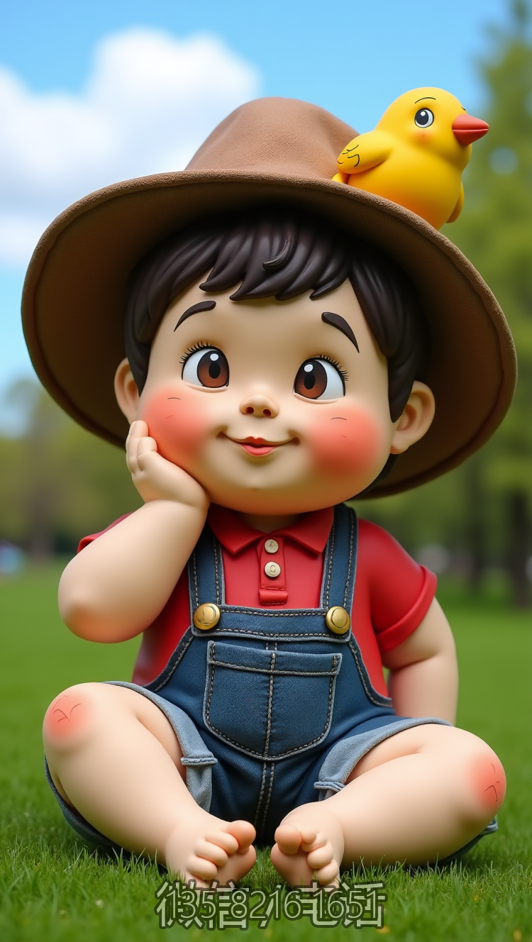 席地而坐的玻璃鋼卡通小男孩雕塑