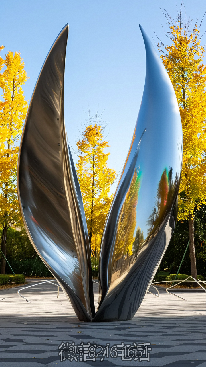 鏡面不銹鋼翅膀樹葉造型抽象藝術(shù)雕塑