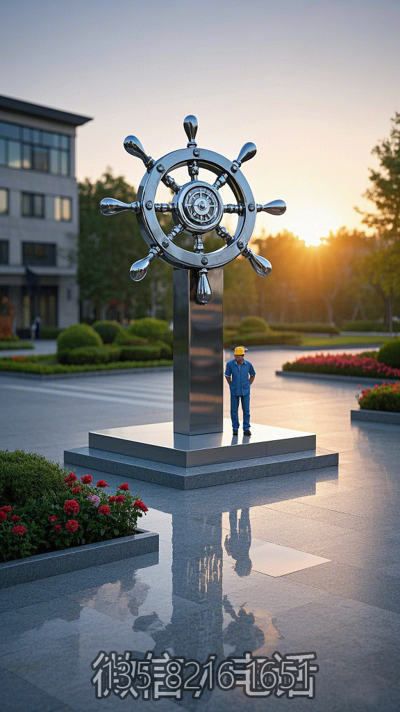 企業(yè)大門(mén)不銹鋼船舵雕塑