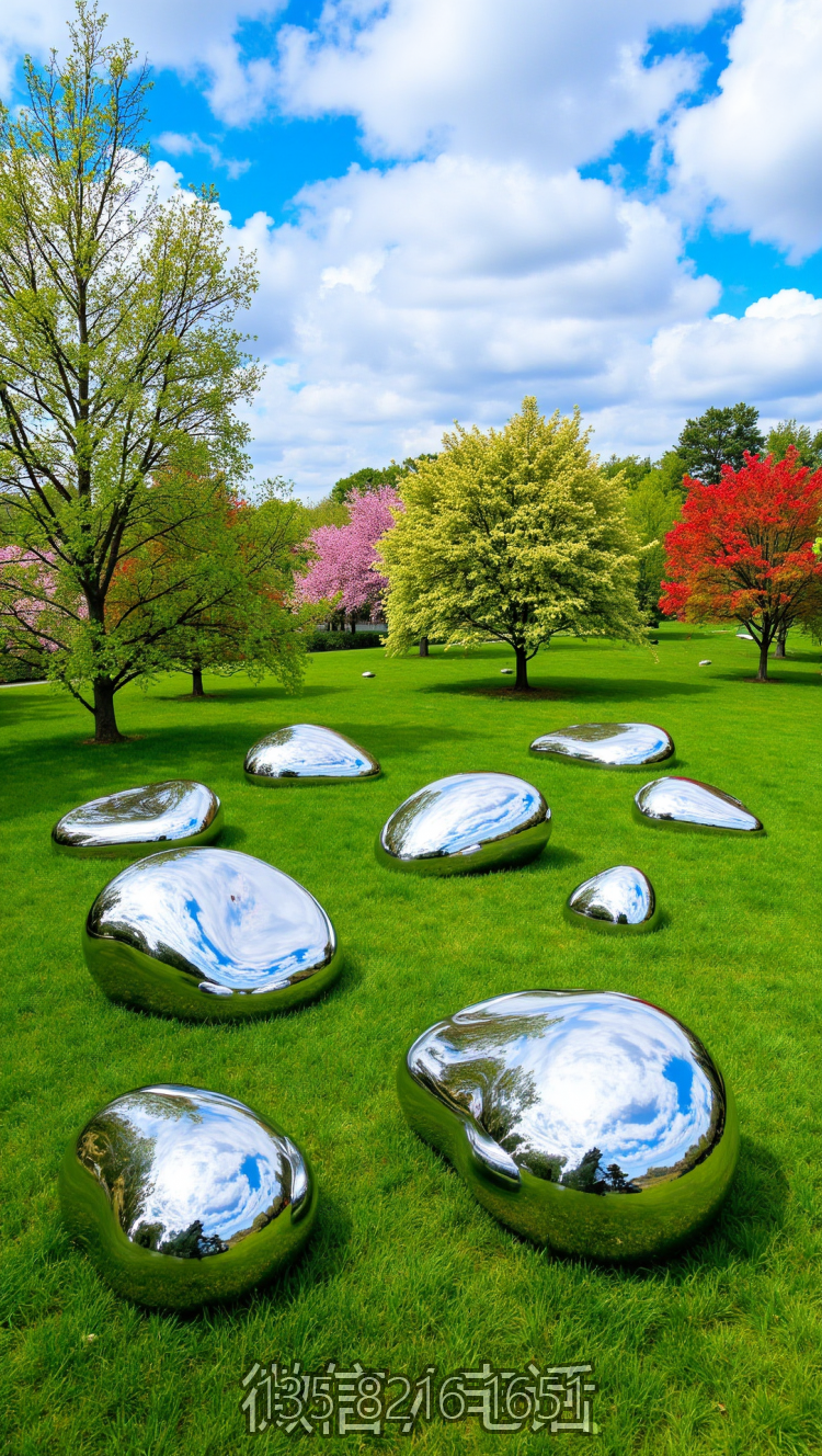 鏡面拋光不銹鋼鵝卵石雕塑擺件