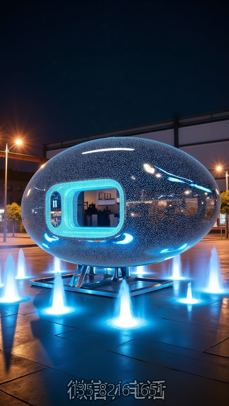 水景裝飾滿天星不銹鋼發(fā)光橢圓球雕塑