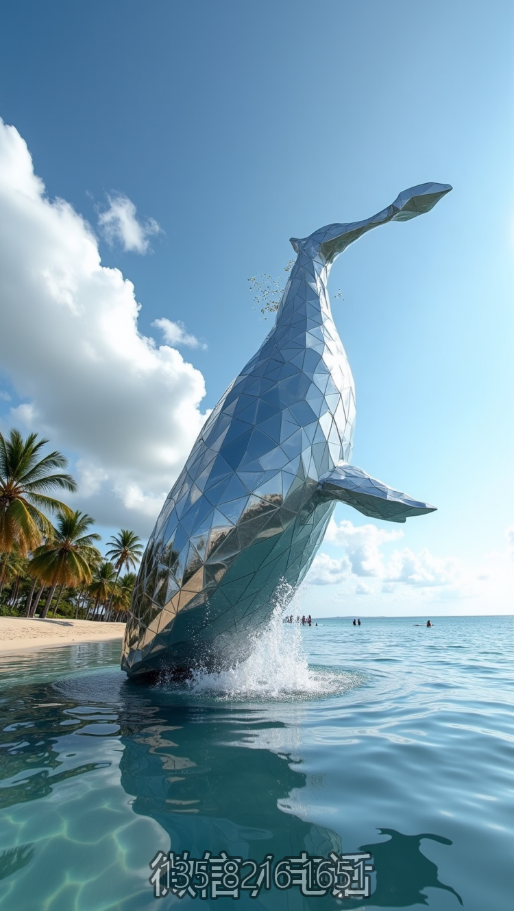 大型幾何切面不銹鋼鯨魚雕塑