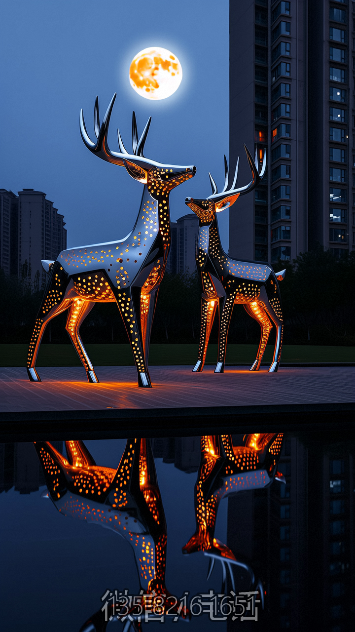 抽象不銹鋼鏤空梅花鹿雕塑