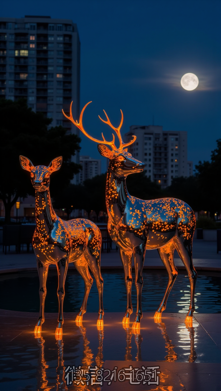 鏤空發(fā)光不銹鋼梅花鹿雕塑