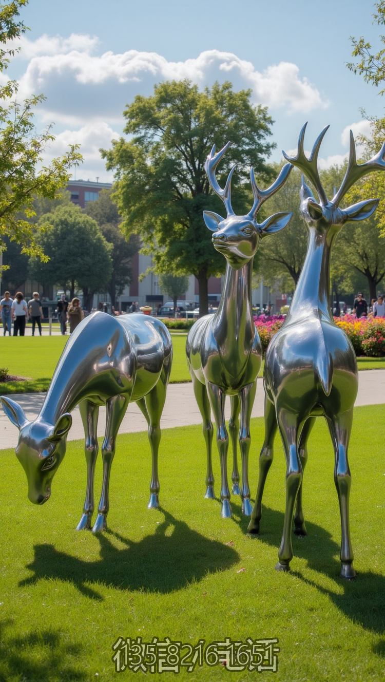 草坪不銹鋼小鹿雕塑擺件