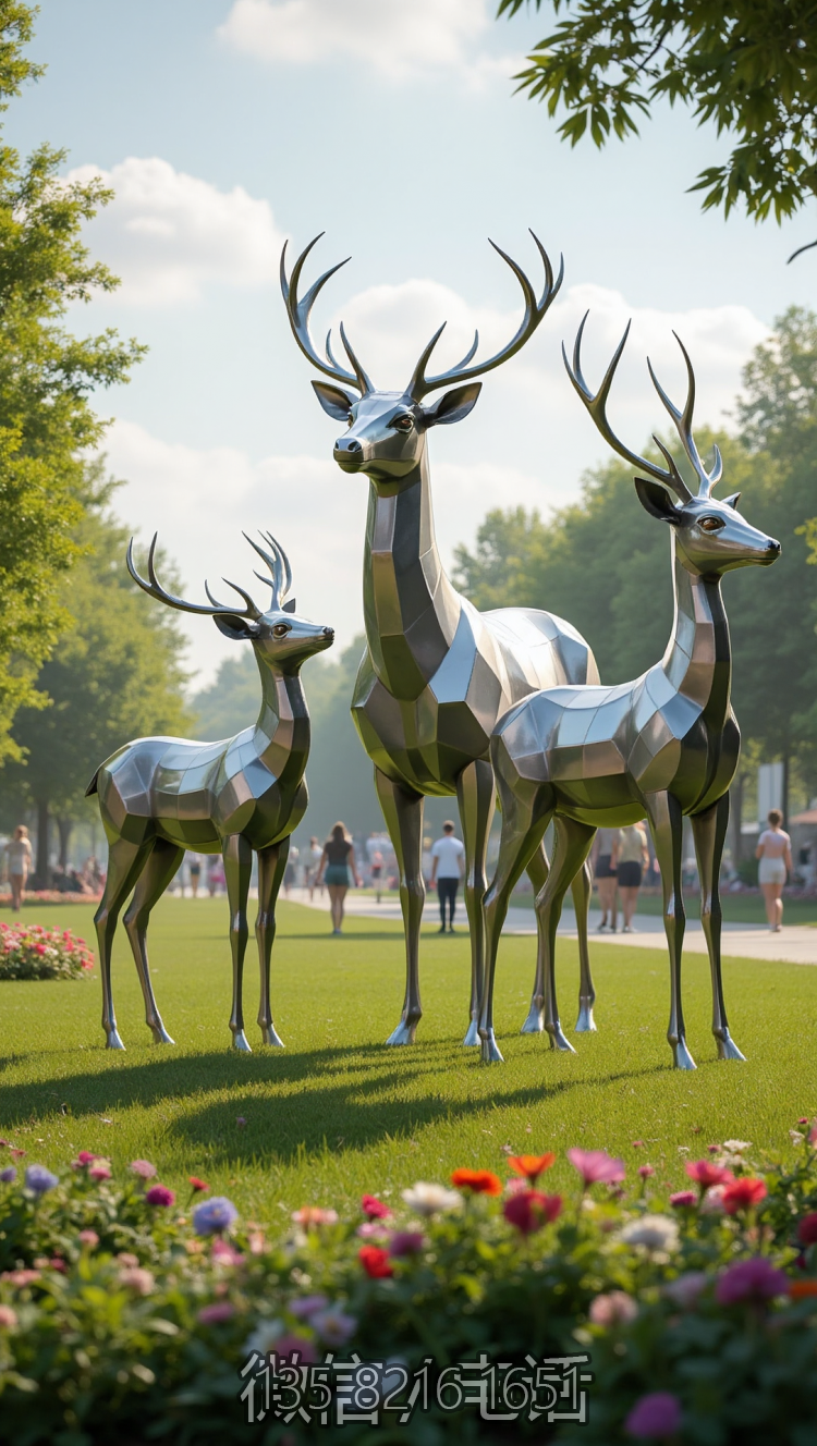 幾何切面不銹鋼梅花鹿雕塑