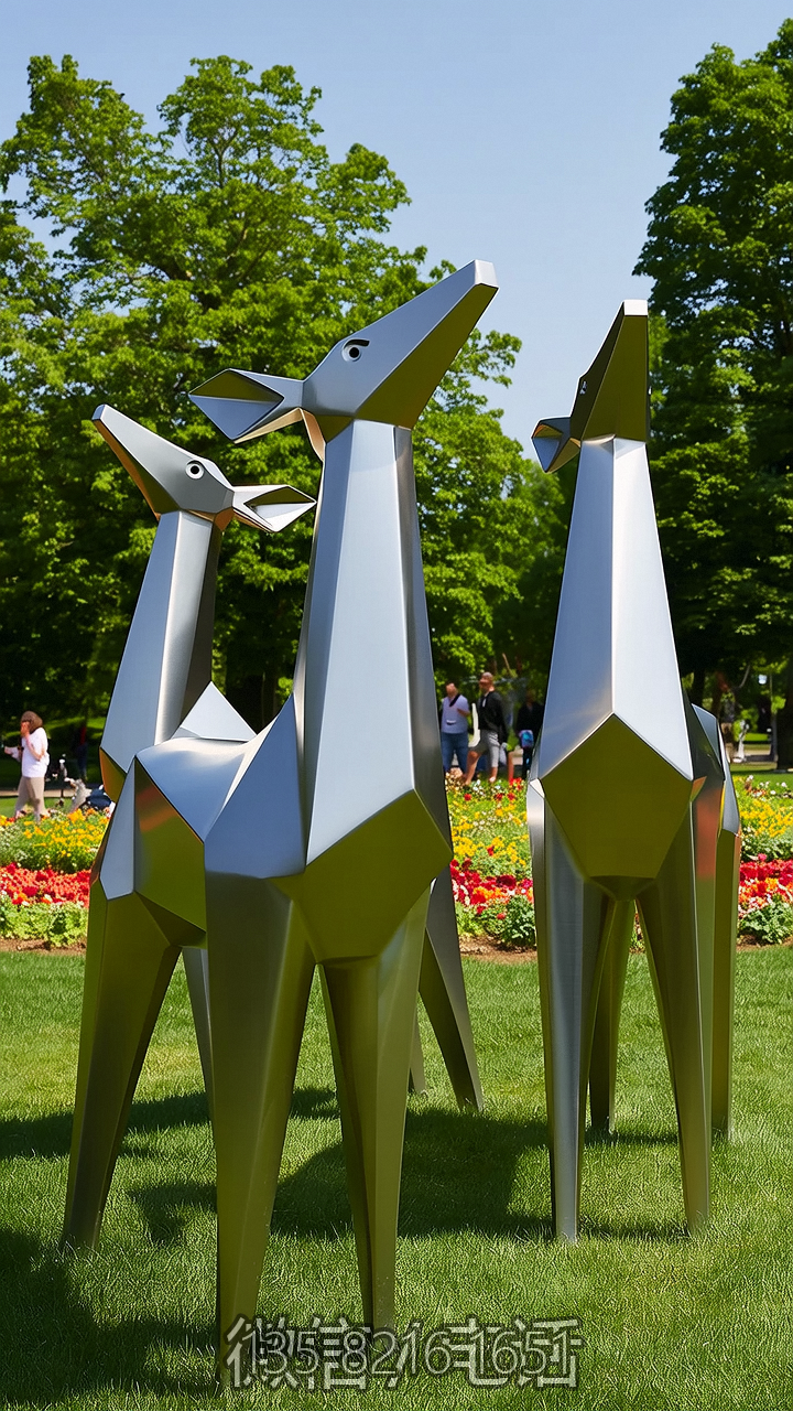 大塊面抽象不銹鋼小鹿雕塑