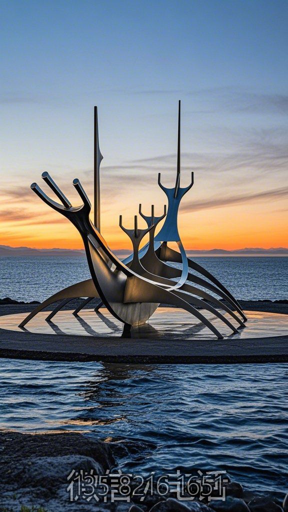 太陽航海者不銹鋼小船雕塑