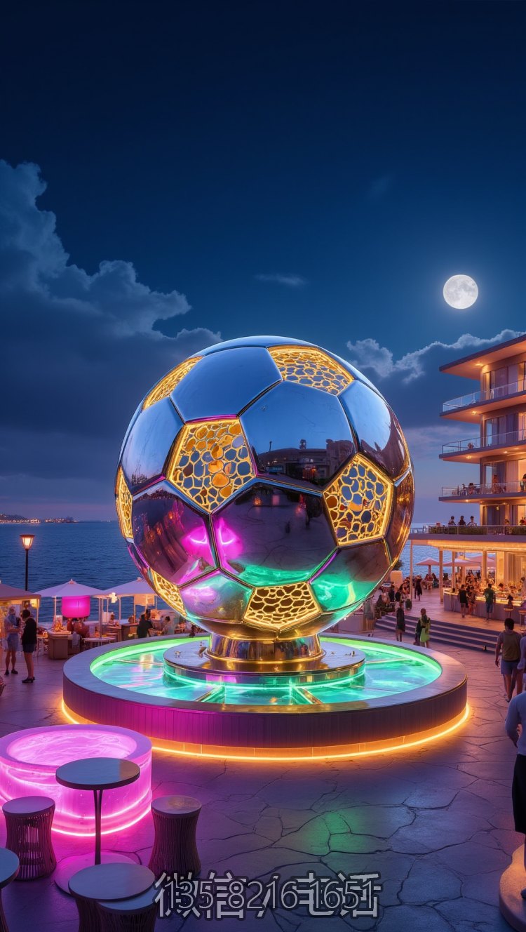 鏤空發(fā)光足球，大型不銹鋼足球雕塑