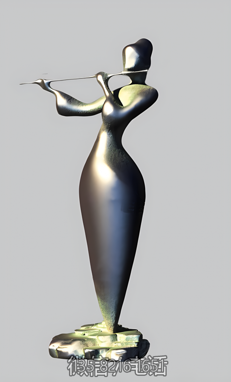 創(chuàng)意不銹鋼抽象吹笛子的人物雕塑