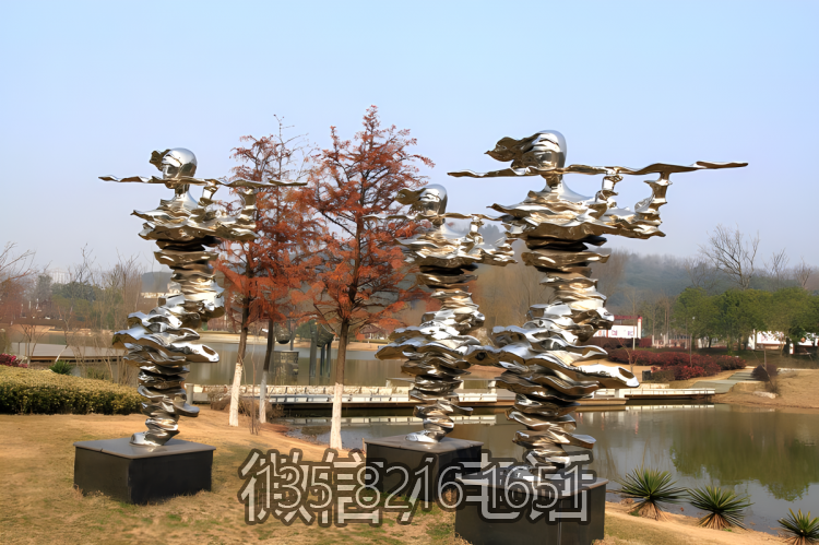 戶外景區(qū)不銹鋼抽象吹笛子的人物雕塑