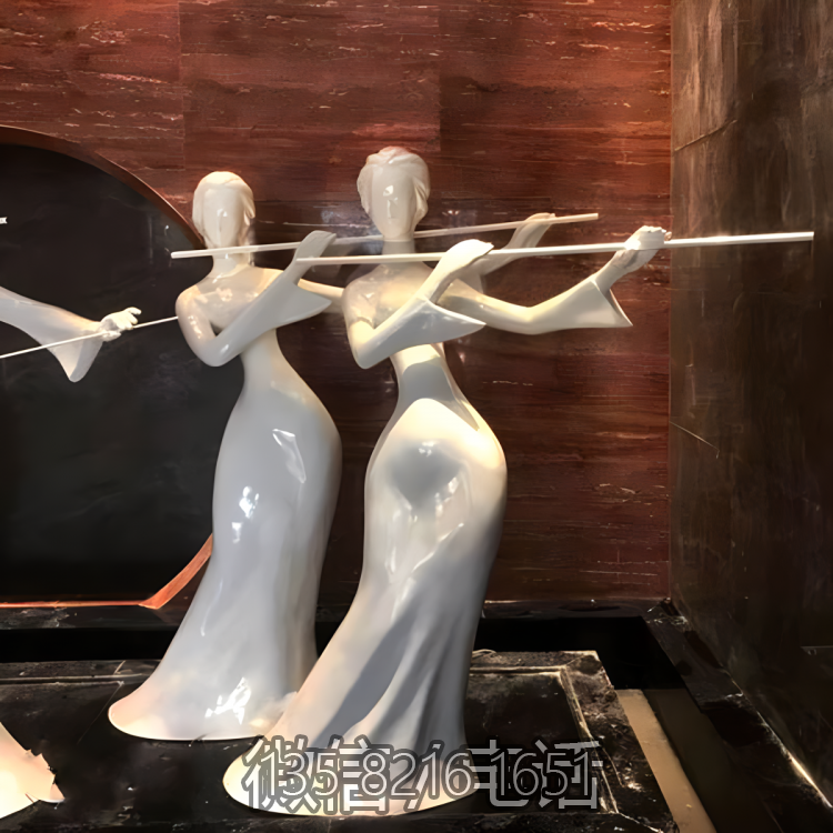 酒店裝飾擺件玻璃鋼吹笛子的抽象人物雕塑