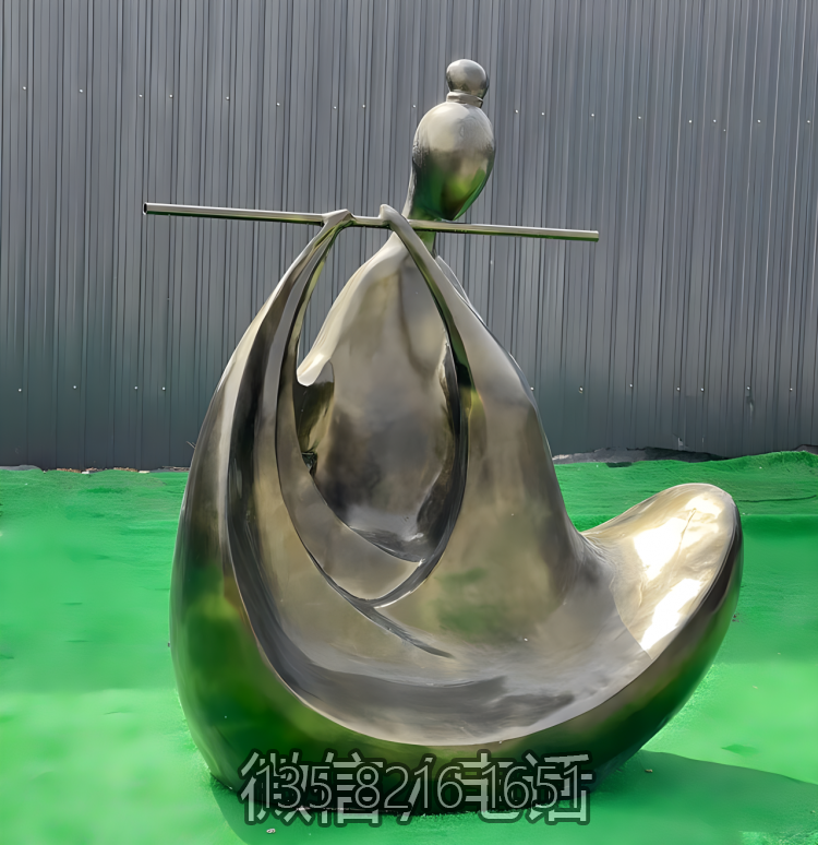 玻璃鋼仿銅抽象吹笛子的人物景觀雕塑