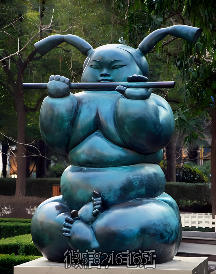 園林擺件創(chuàng)意青銅擺件吹笛子的胖人物雕塑