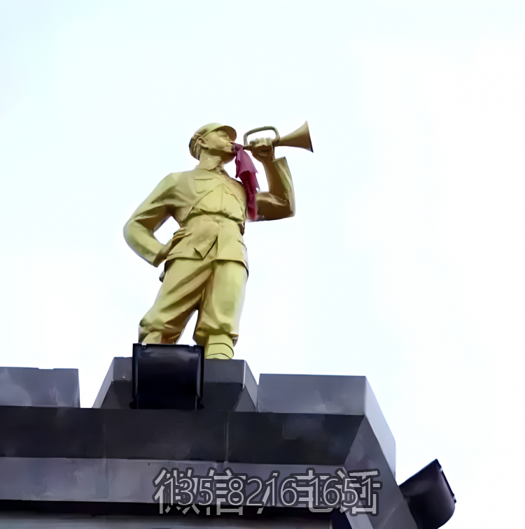 吹軍號(hào)的紅軍人物銅雕塑