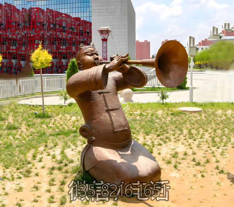 草坪戶外鍛銅創(chuàng)意吹嗩吶的人物雕塑