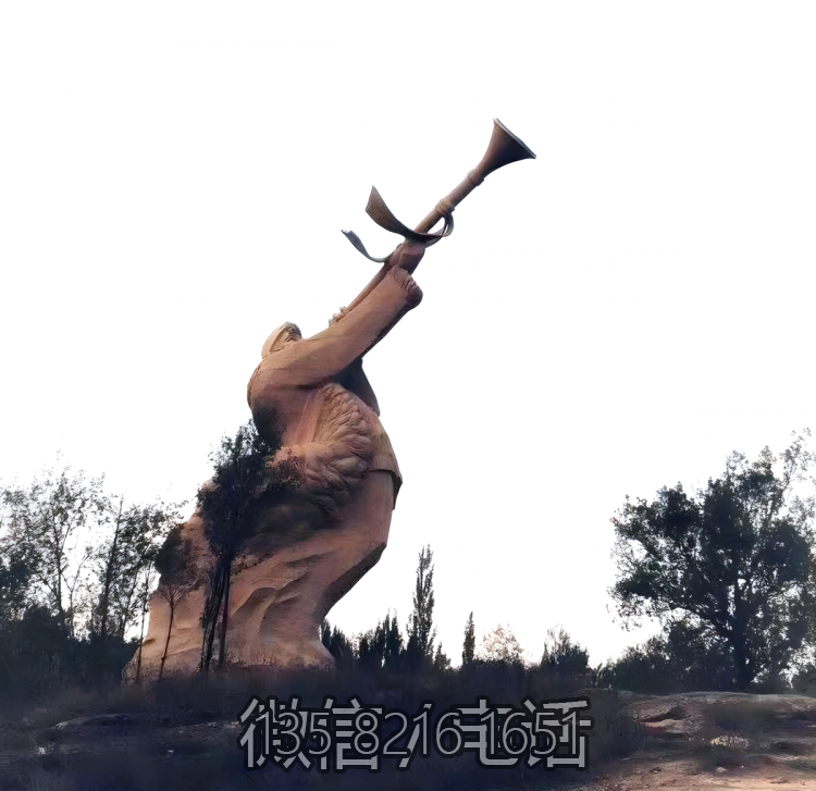 戶外石雕大型吹嗩吶的景觀人物雕塑