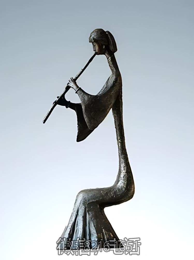 玻璃鋼仿銅創(chuàng)意玻璃鋼抽象吹簫的人物雕塑