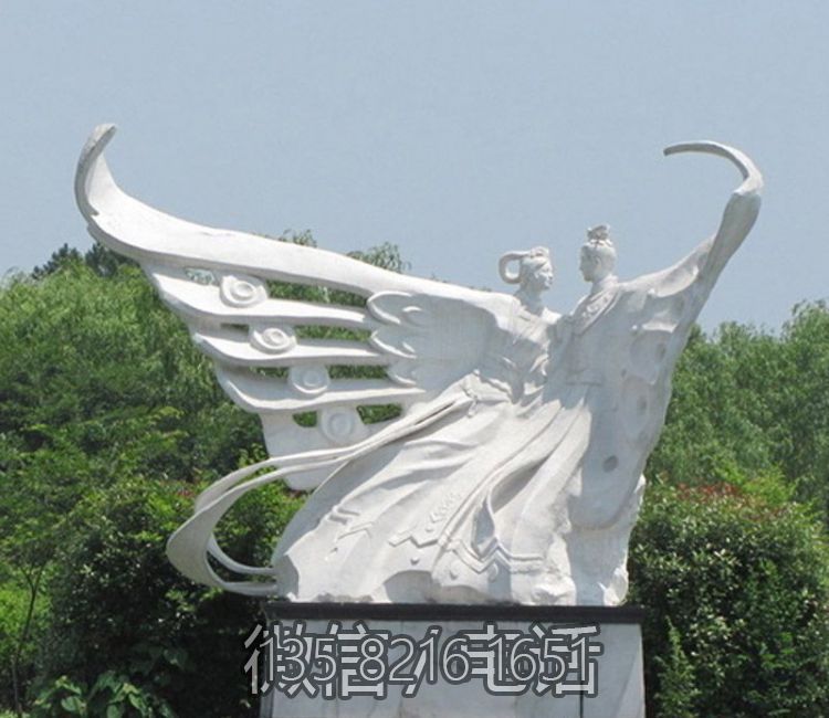 景區(qū)園林漢白玉石雕民間故事情景人物梁山伯與祝英臺雕塑