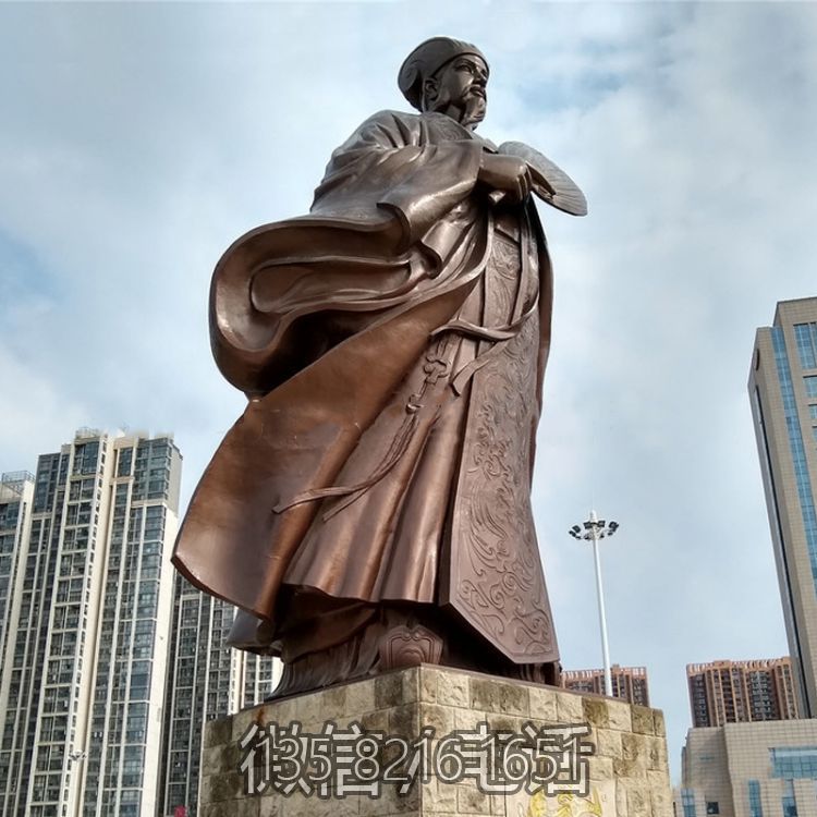 城市廣場(chǎng)大型人物銅像，古代歷史名人諸葛孔明諸葛亮雕塑