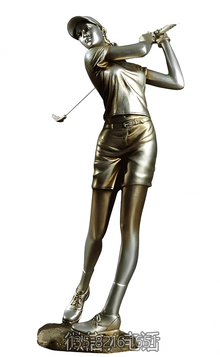 運動人物景觀玻璃鋼仿銅打高爾夫球的人物雕塑