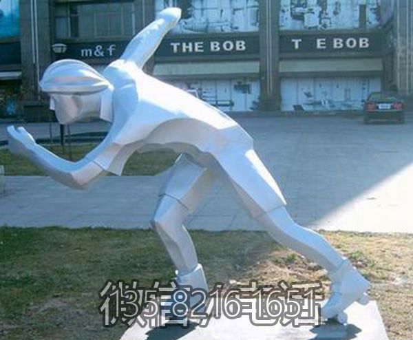 公園運(yùn)動(dòng)人物擺件不銹鋼塊面抽象滑冰人物雕塑
