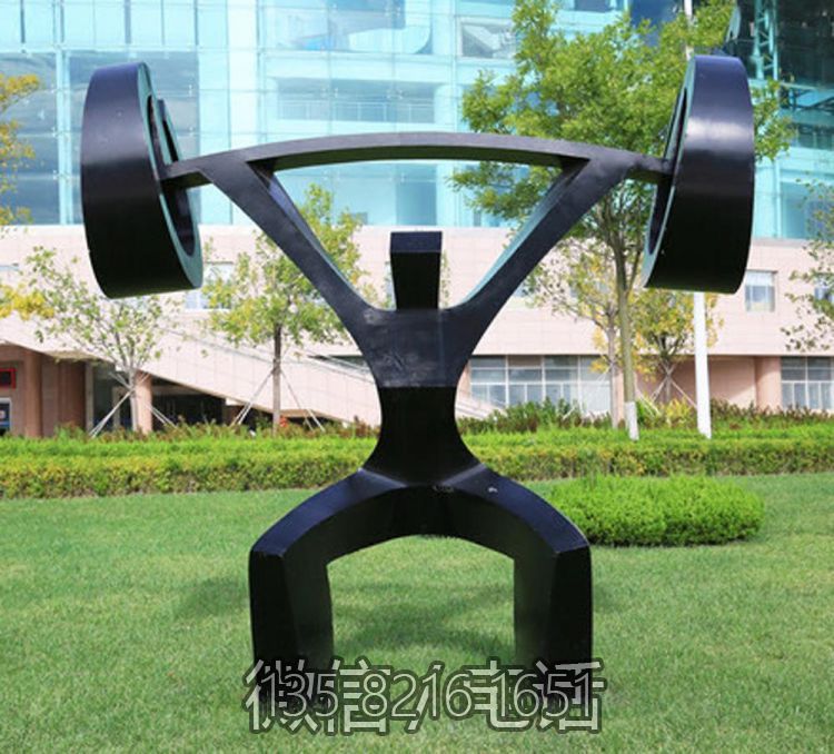 戶外草坪玻璃鋼仿銅體育運(yùn)動抽象舉重人物雕塑