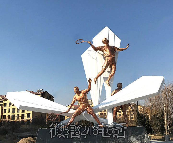 廠家不銹鋼雕塑定制抽象運動打羽毛球人物體育公園林景觀雕塑