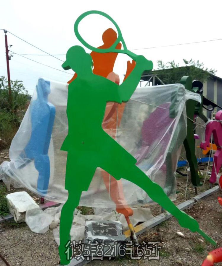 公園景觀剪影不銹鋼抽象體育運動打羽毛球的人物雕塑