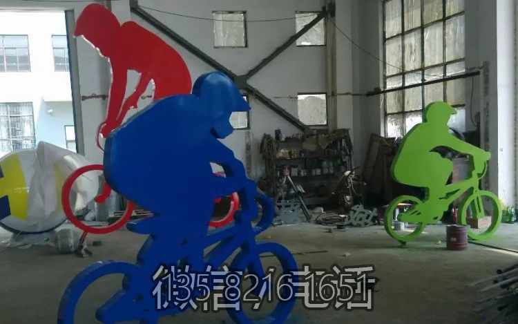 不銹鋼剪影景觀體育運動抽象騎自行車人物雕塑