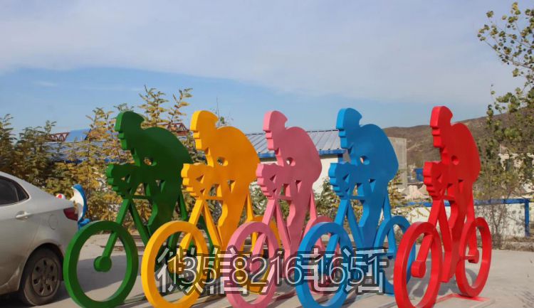 戶外園林景觀不銹鋼剪影抽象騎自行車(chē)人物雕塑