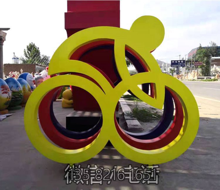 鐵藝創(chuàng)意抽象自行車雕塑騎車不銹鋼運動人物體育裝飾景觀擺件