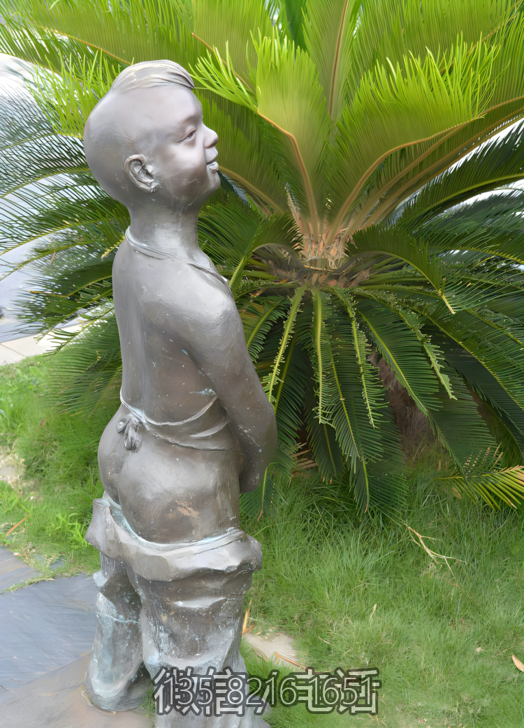 公園裝飾景觀擺件童趣玻璃鋼仿銅撒尿兒童雕塑