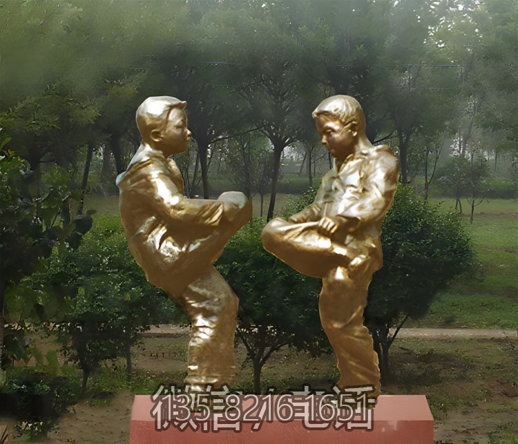 公園戶外裝飾景觀擺件玻璃鋼仿銅撞拐童趣雕塑