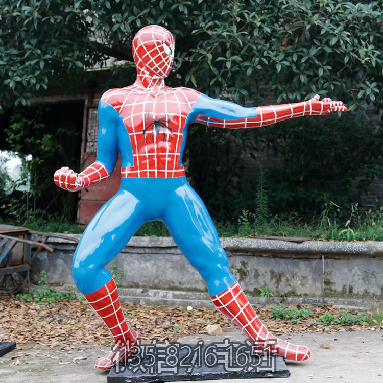 影視城美陳裝飾擺件玻璃鋼卡通復(fù)仇者聯(lián)盟蜘蛛俠雕塑