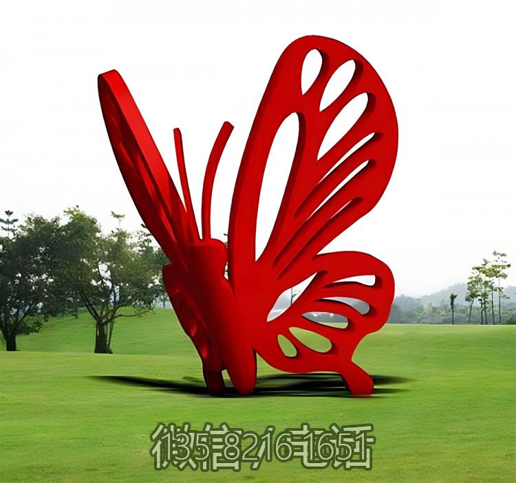 草坪大型昆蟲(chóng)景觀擺件不銹鋼抽象紅色蝴蝶雕塑
